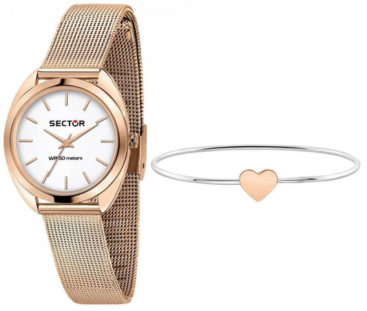 Sector 955 White Matt Dial Rose Gold Tone Stainless Steel. A brand-new Sector 955 watch featuring a Stainless steel strap. Front view.