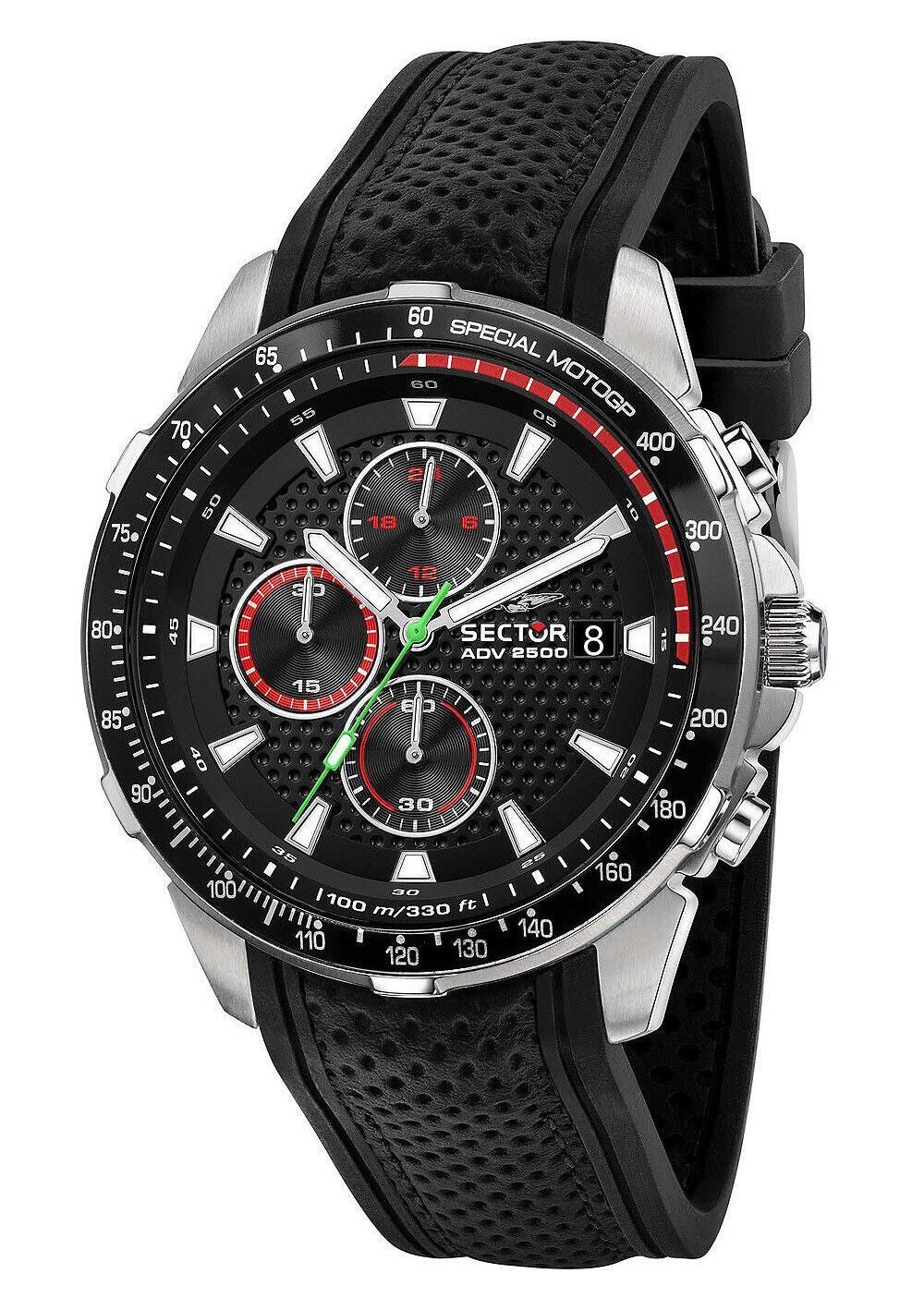 Sector ADV2500 Special MotoGP Chronograph Black Dial Quartz. A brand-new Sector ADV2500 watch featuring a Black dial and a Silicone strap. Front view.