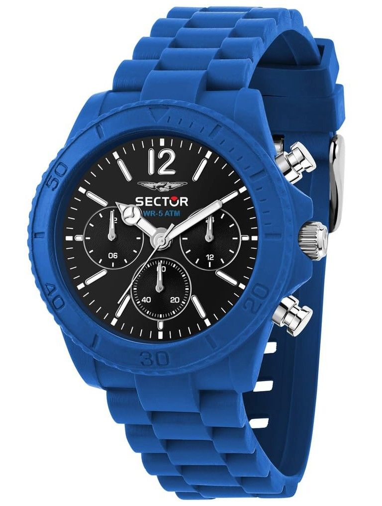 Sector Diver Multifunction Stainless Steel Black Dial. A brand-new Sector Diver watch featuring a Black dial and a Stainless steel strap. Angled view.