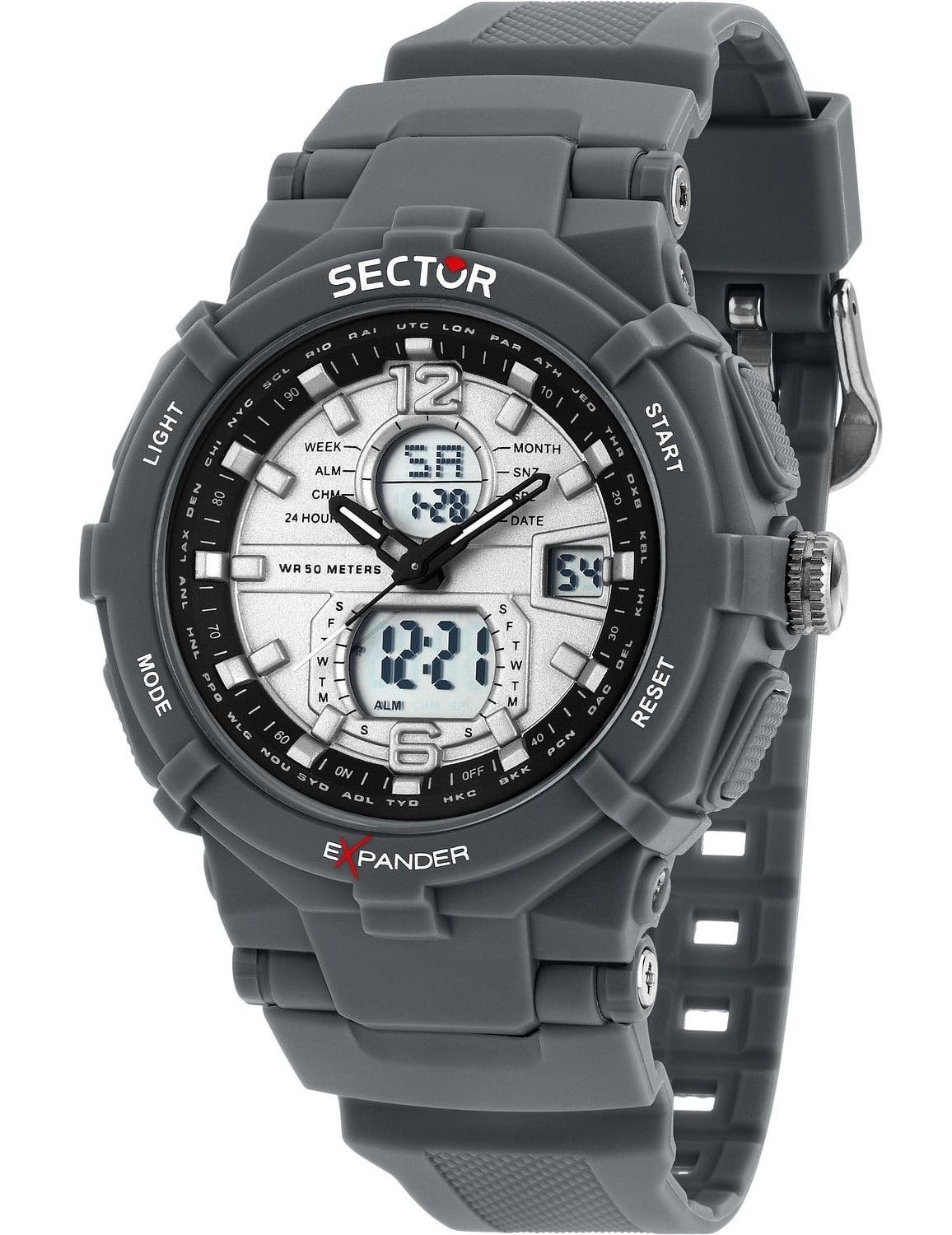 Sector Ex-09 Silicone Strap Silver Dial Quartz R3251296003. A brand-new Sector Ex-09 watch featuring a Silver dial and a Silicone strap. Angled view.