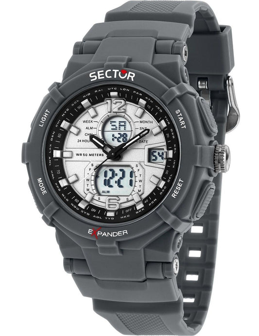 Sector Ex-09 Silicone Strap Silver Dial Quartz R3251296003. A brand-new Sector Ex-09 watch featuring a Silver dial and a Silicone strap. Angled view.