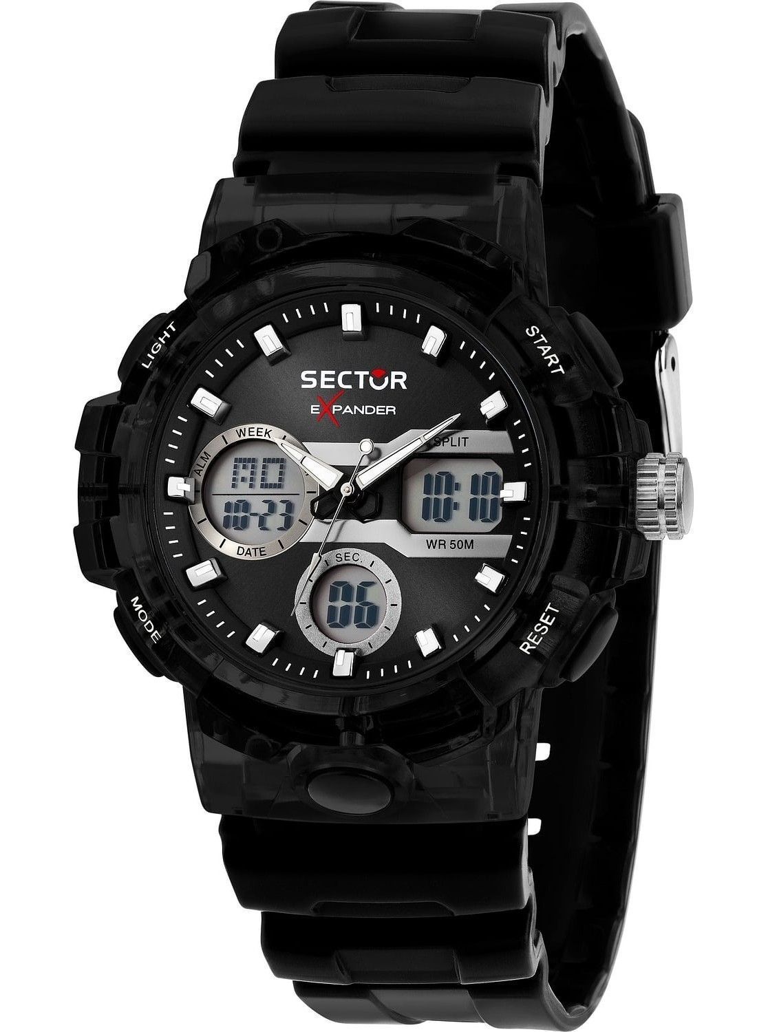 Sector Ex-46 Silicone Strap Black Dial Quartz R3251242505. A brand-new Sector Ex-46 watch featuring a Black dial and a Silicone strap. Front view.