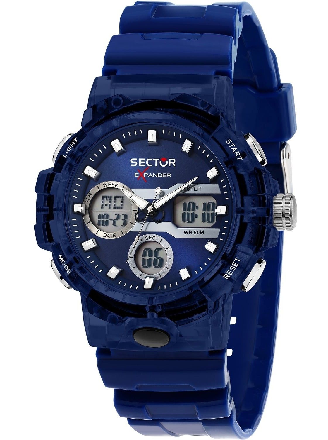 Sector Ex-46 Silicone Strap Blue Dial Quartz R3251242506. A brand-new Sector Ex-46 watch featuring a Blue dial and a Silicone strap. Front view.