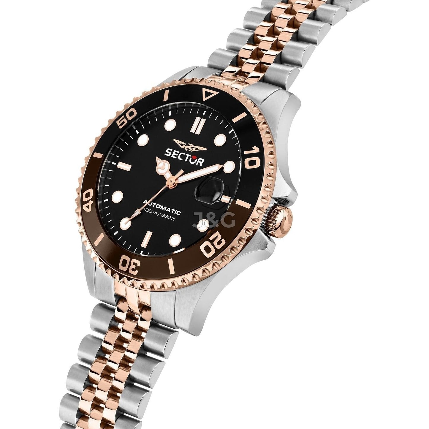 Sector 230 Automatic movement Black Stainless steel Male R3223161014-. A brand-new Sector 230 watch featuring a Black dial and a Stainless steel strap. Angled view. - view 4