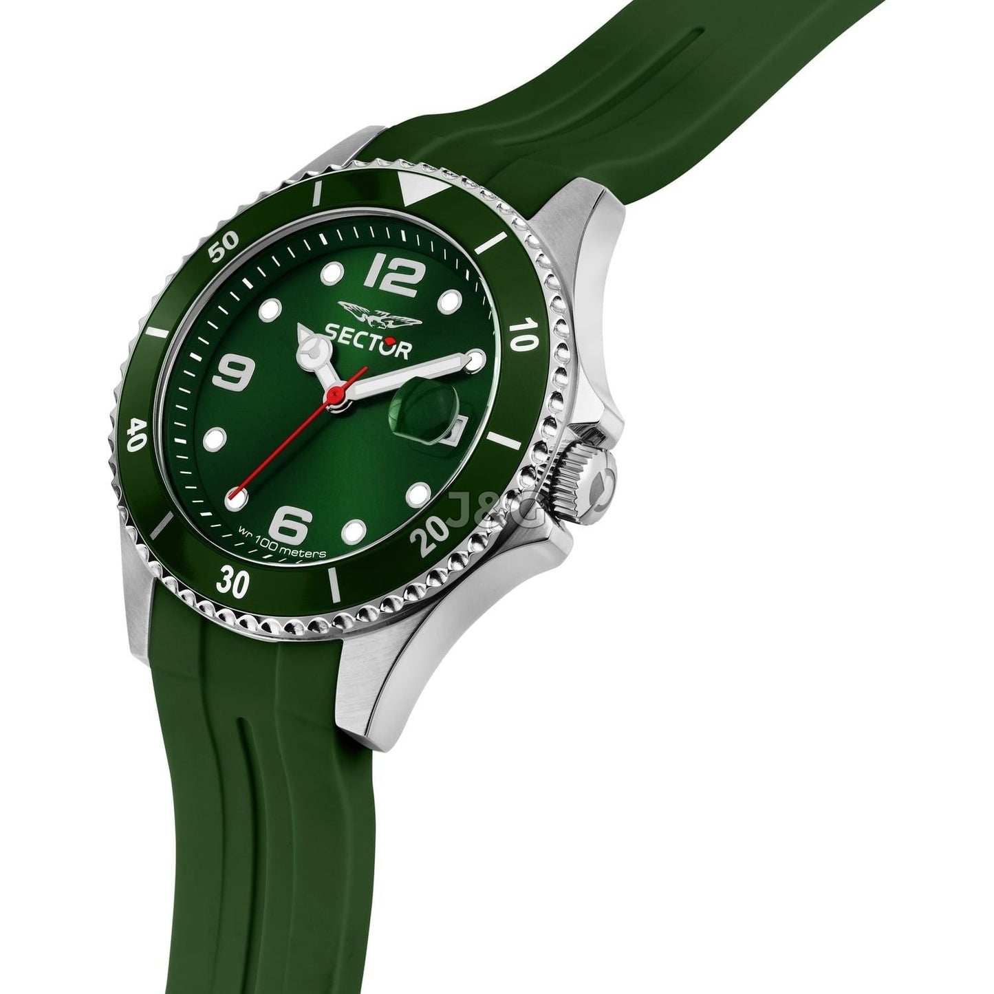 Sector 230 Date display Green Silicone Male R3251161059-. A brand-new Sector 230 watch featuring a Green dial and a Silicone strap. Front view. - view 4