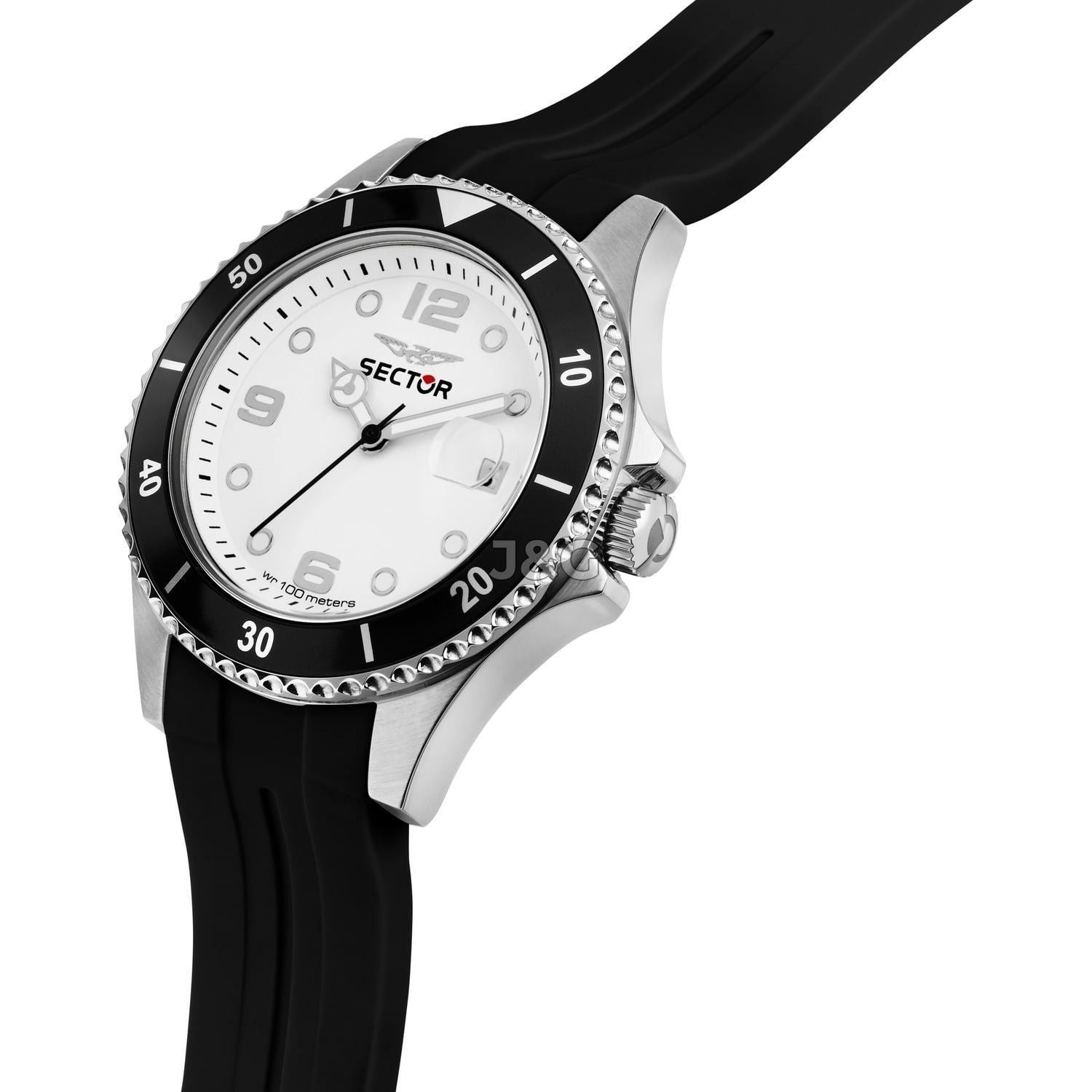 Sector 230 Date display White Silicone Male R3251161057-. A brand-new Sector 230 watch featuring a White dial and a Silicone strap. Side view. - view 4