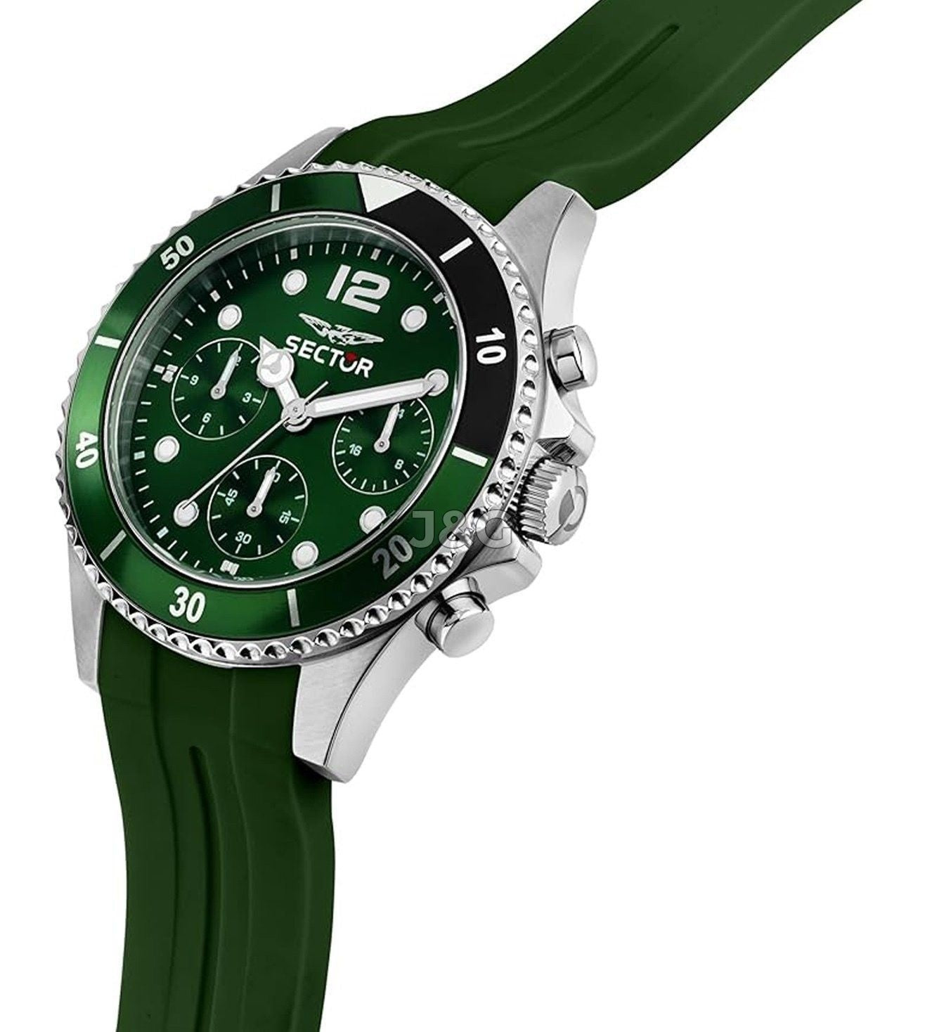 Sector 230 Luminous hands Green Silicone Male R3251161051-. A brand-new Sector 230 watch featuring a Green dial and a Silicone strap. Front view. - view 4