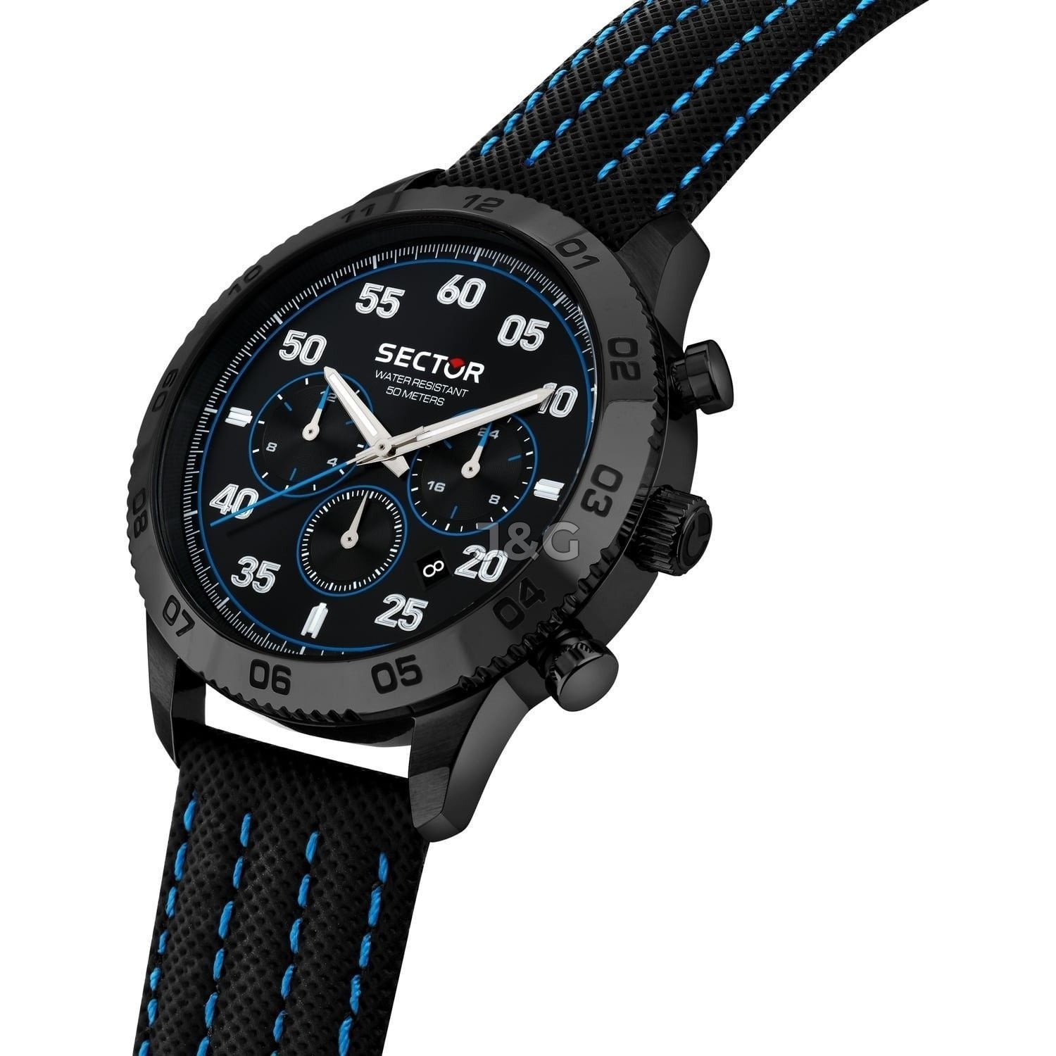 Sector 270 Date display Black Leather Male R3251578013-. A brand-new Sector 270 watch featuring a Black dial and a Leather strap. Angled view. - view 4