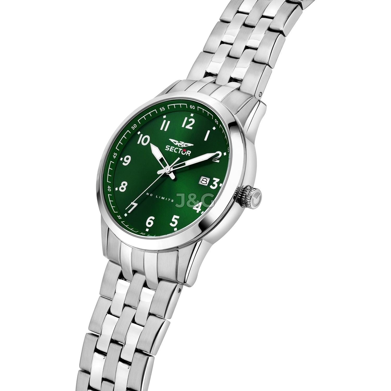 Sector 660 Date display Green Stainless steel Male R3253517031-. A brand-new Sector 660 watch featuring a Green dial and a Stainless steel strap. Side view. - view 4