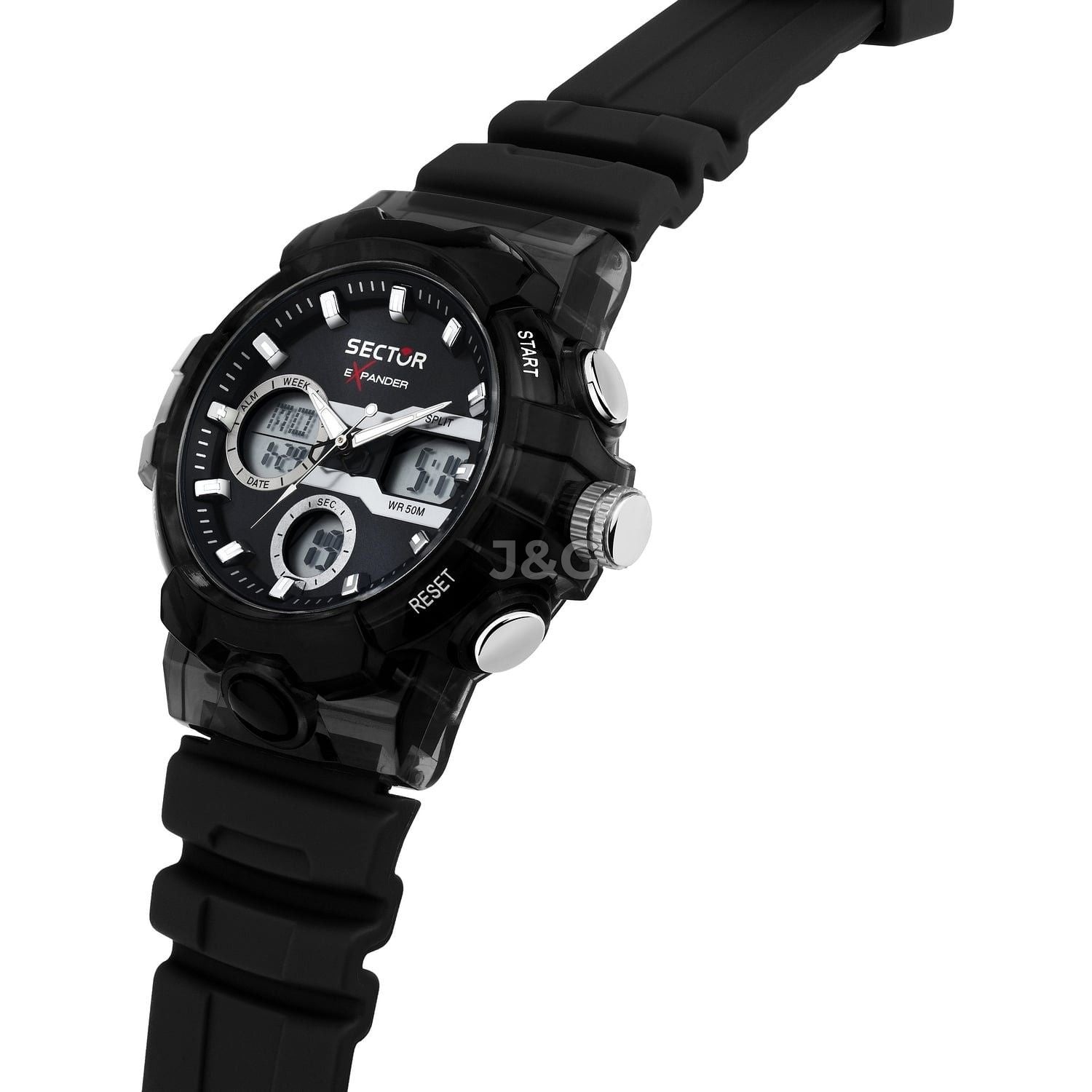 Sector Ex-46 Date display Black Silicone Male R3251242505-. A brand-new Sector Ex-46 watch featuring a Black dial and a Silicone strap. Front view. - view 4