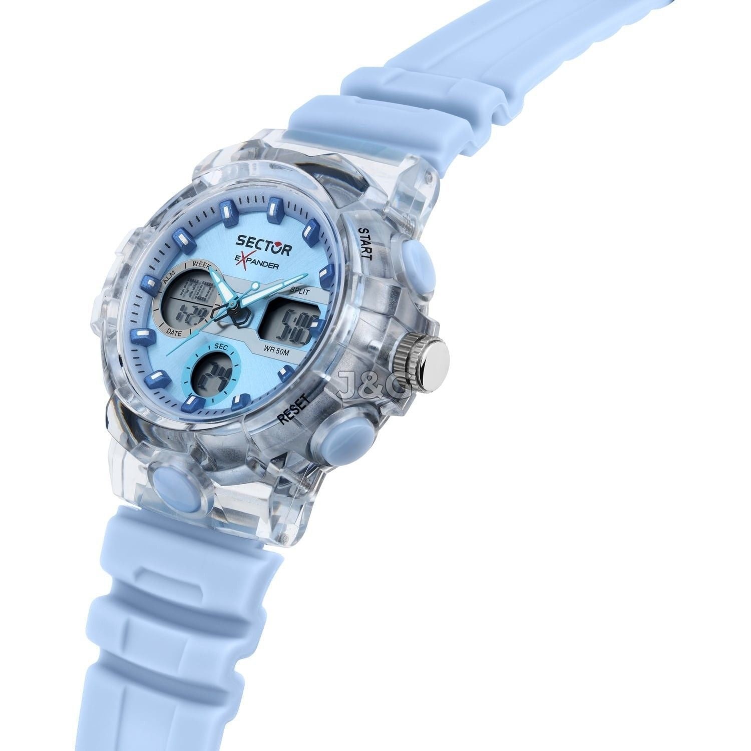 Sector Ex-46 Date display Blue Silicone Male R3251242503-. A brand-new Sector Ex-46 watch featuring a Blue dial and a Silicone strap. Angled view. - view 4