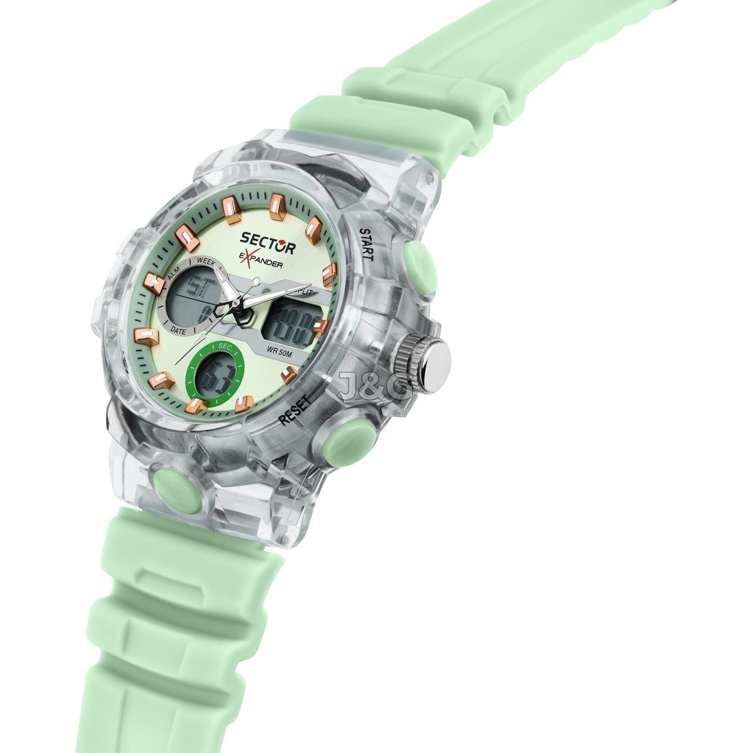 Sector Ex-46 Date display Green Silicone Male R3251242502-. A brand-new Sector Ex-46 watch featuring a Green dial and a Silicone strap. Front view. - view 4