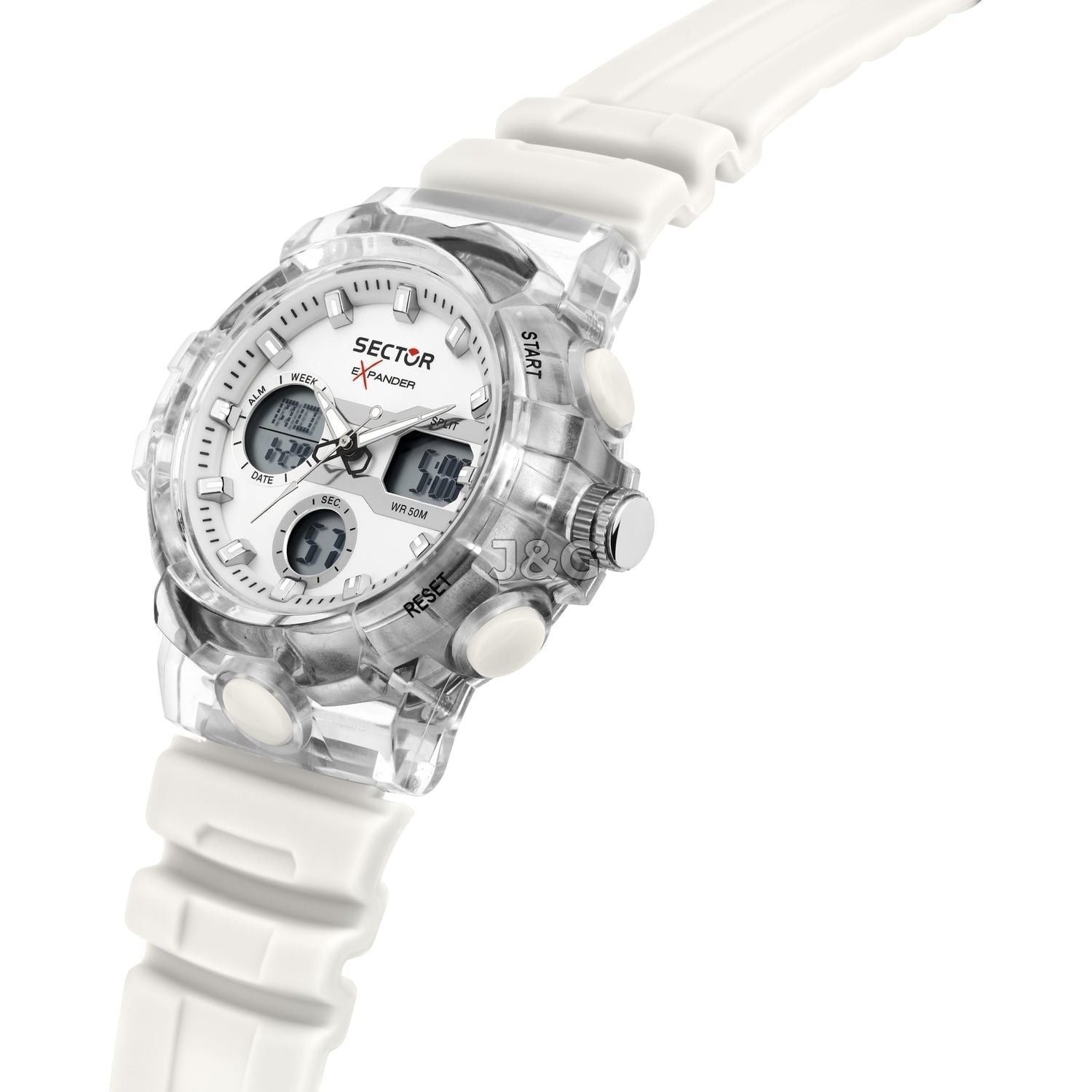 Sector Ex-46 Date display White Silicone Male R3251242504-. A brand-new Sector Ex-46 watch featuring a White dial and a Silicone strap. Side view. - view 4