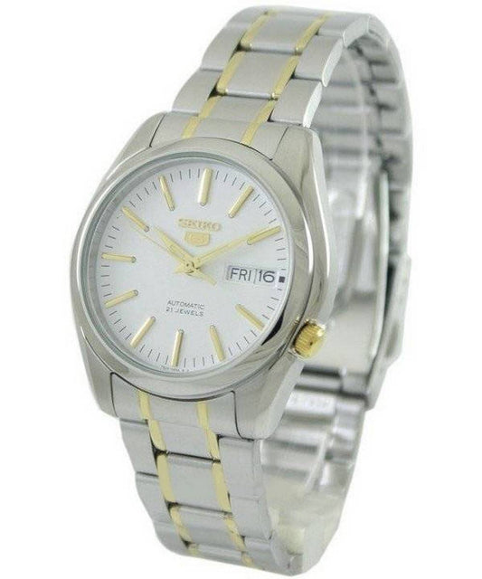 Seiko 5 Automatic 21 Jewels SNKL47 SNKL47K Water Resistant. A brand-new Seiko watch featuring a Stainless steel strap. Front view.