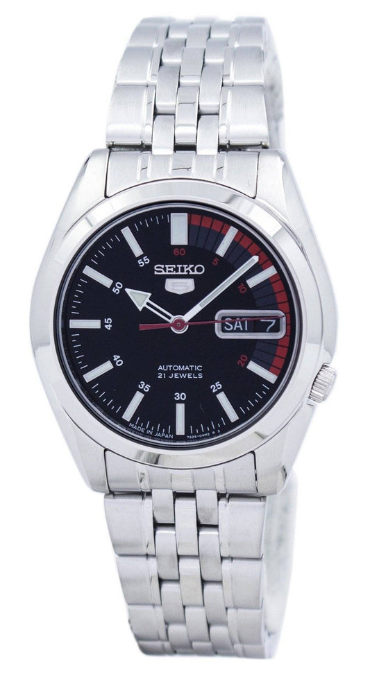 Seiko 5 Automatic Japan Made 21 Jewels SNK375 SNK375J. A brand-new Seiko watch featuring a Stainless steel strap. Side view.