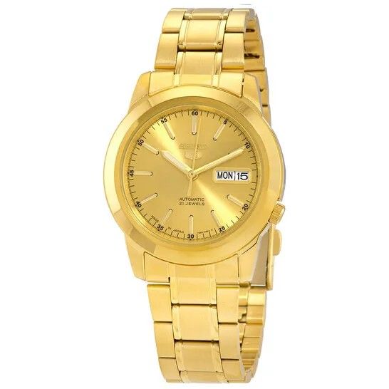 Seiko 5 Automatic SNKE56 SNKE56J Japan Made Water Resistant. A brand-new Seiko watch featuring a Stainless steel strap. Side view.