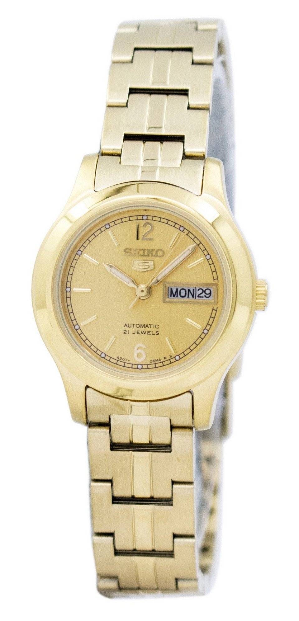 Seiko 5 Automatic SYME02 SYME02K Wo Stainless Steel. A brand-new Seiko watch featuring a Stainless steel strap. Angled view.