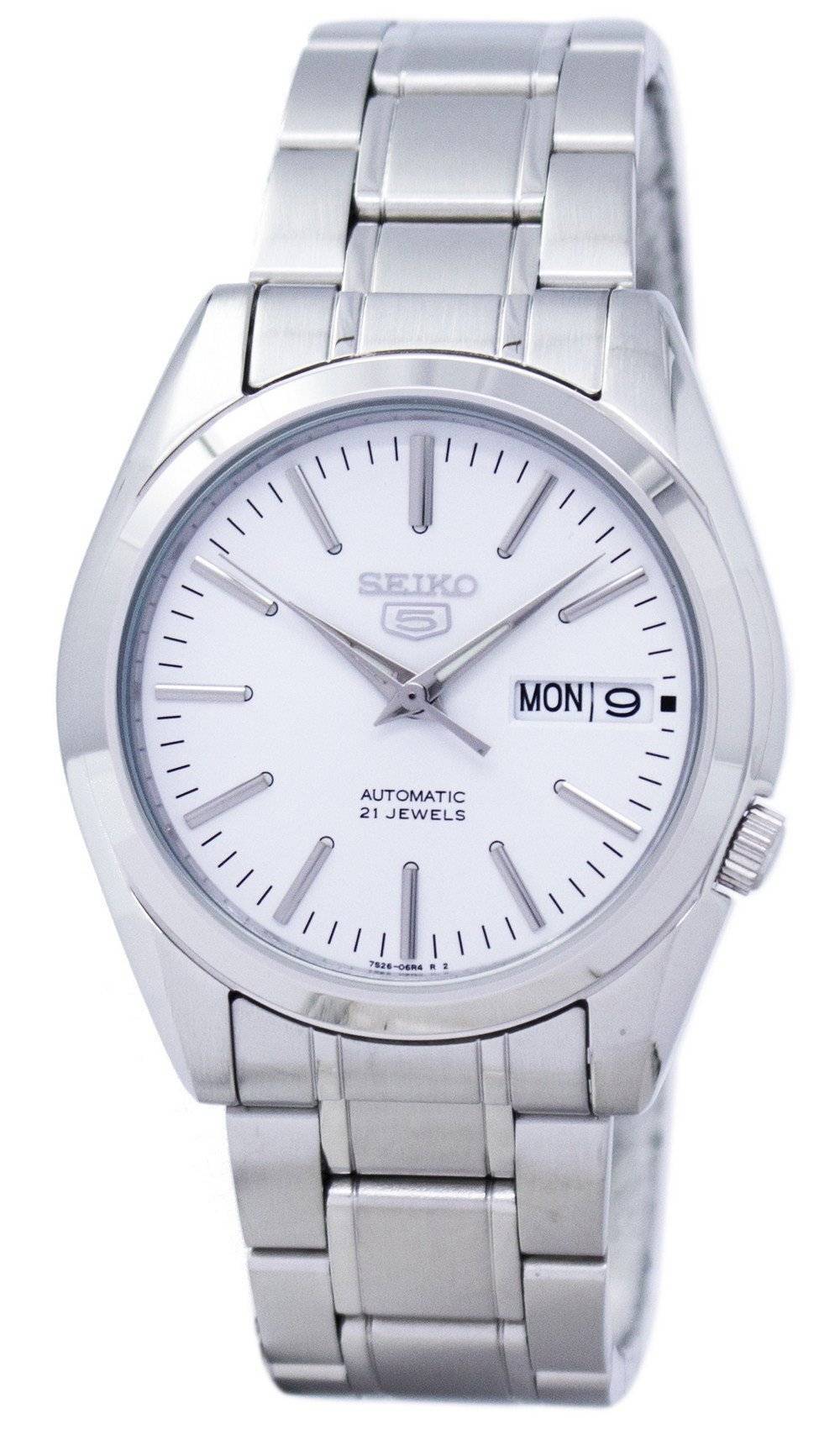 Seiko 5 Sports Automatic 21 Jewels SNKL41 SNKL41K. A brand-new Seiko 5 Sports watch featuring a Stainless steel strap. Angled view.