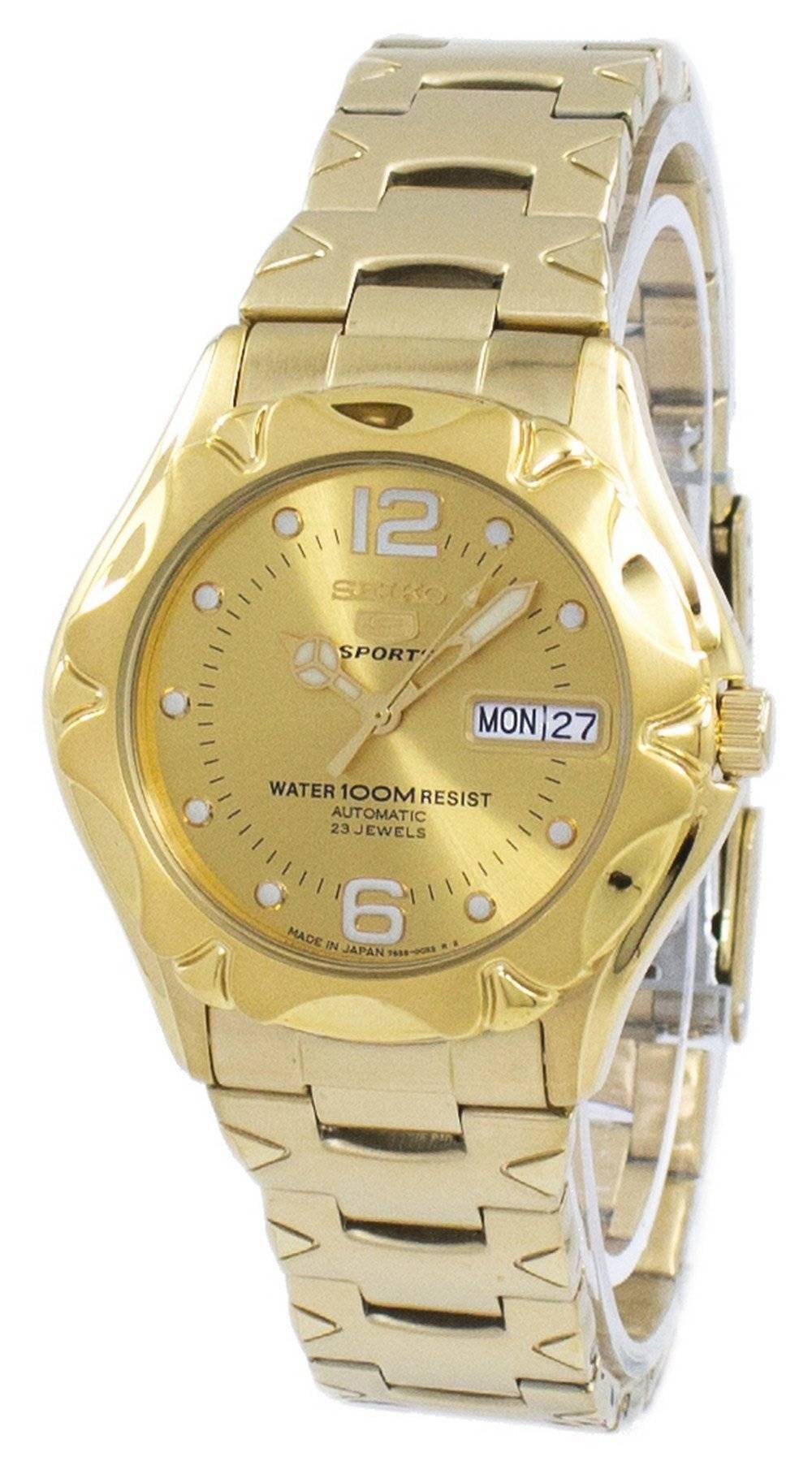 Seiko 5 Sports Automatic Japan Made SNZ460 SNZ460J. A brand-new Seiko 5 Sports watch featuring a Stainless steel strap. Side view.