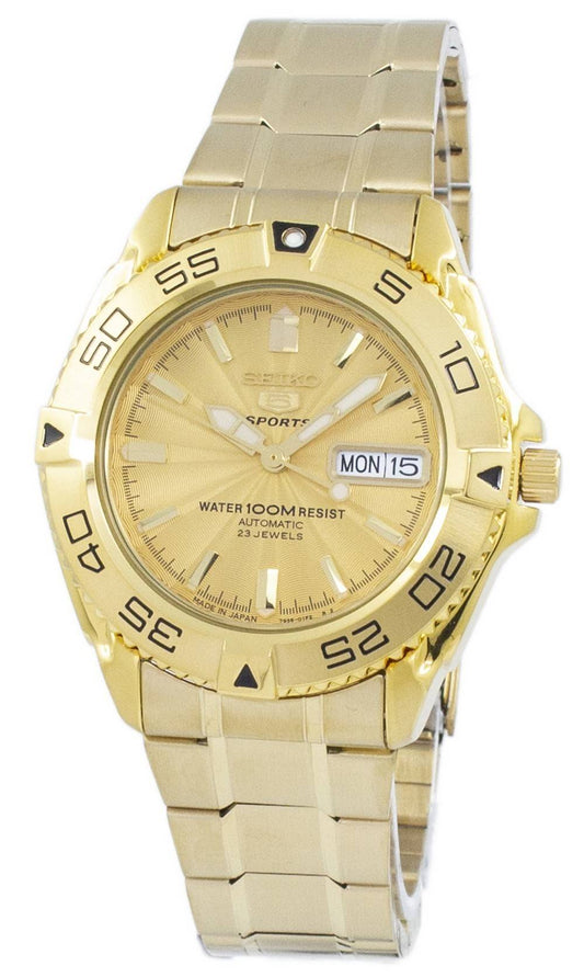 Seiko 5 Sports Automatic Japan Made SNZB26 SNZB26J. A brand-new Seiko 5 Sports watch featuring a Stainless steel strap. Side view.