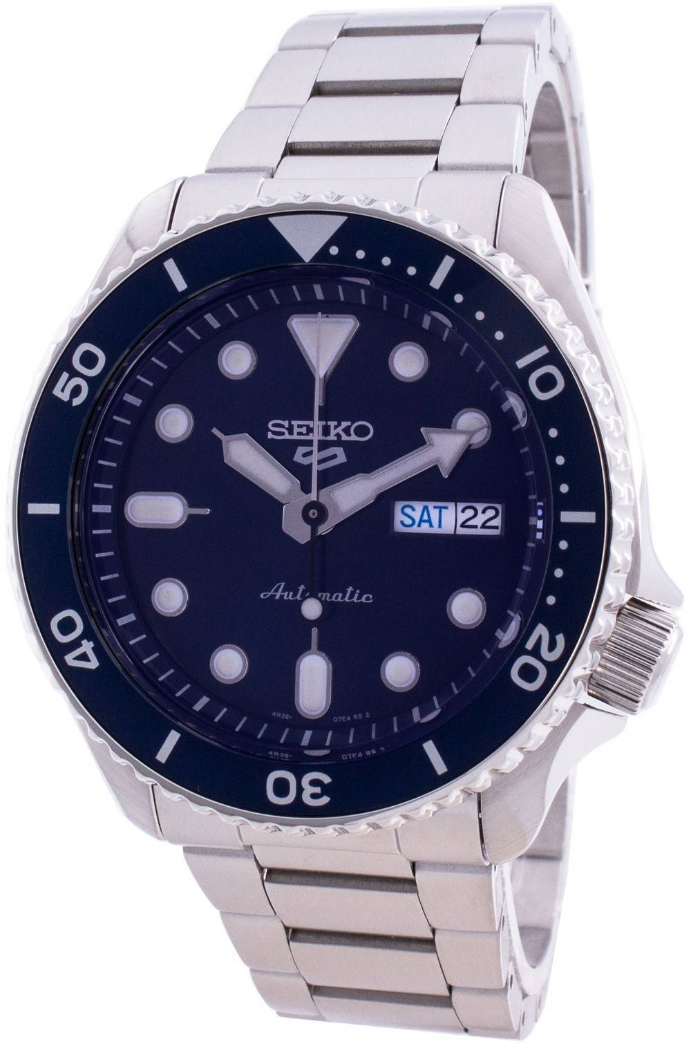 Seiko 5 Sports Style Automatic SRPD51 SRPD51K 100M. A brand-new Seiko 5 Sports watch featuring a Stainless steel strap. Front view.