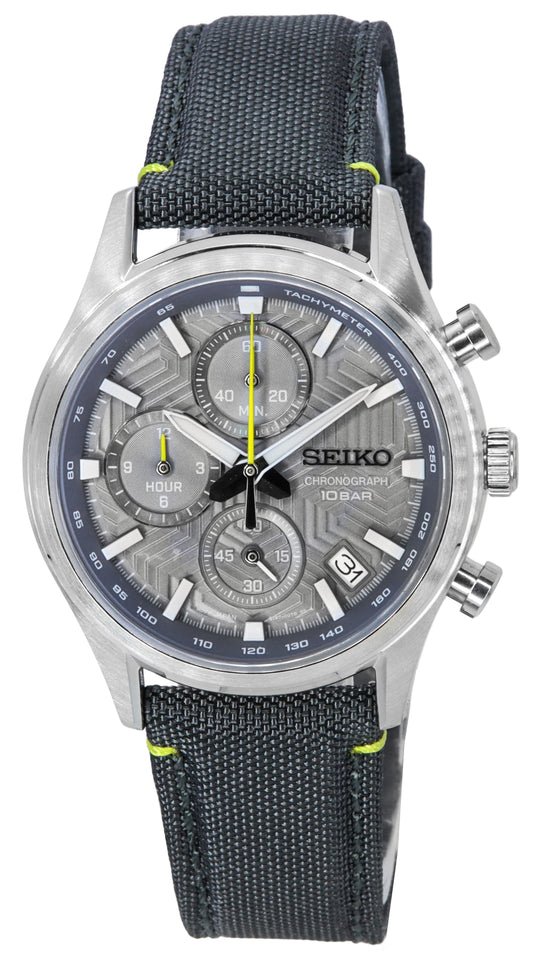 Seiko Conceptual Chronograph Nylon Strap Grey Dial Quartz. A brand-new Seiko Conceptual watch featuring a Grey dial and a Nylon strap. Angled view.