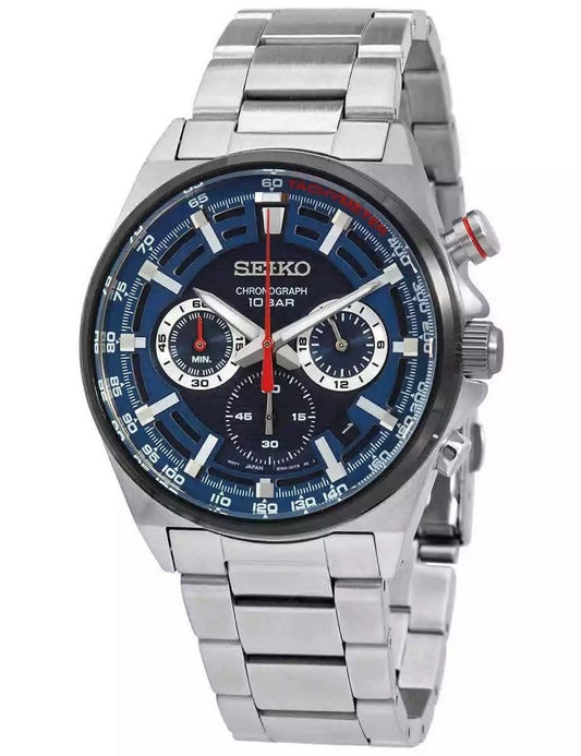 Seiko Conceptual Chronograph Stainless Steel Blue Dial. A brand-new Seiko Conceptual watch featuring a Blue dial and a Stainless steel strap. Front view.