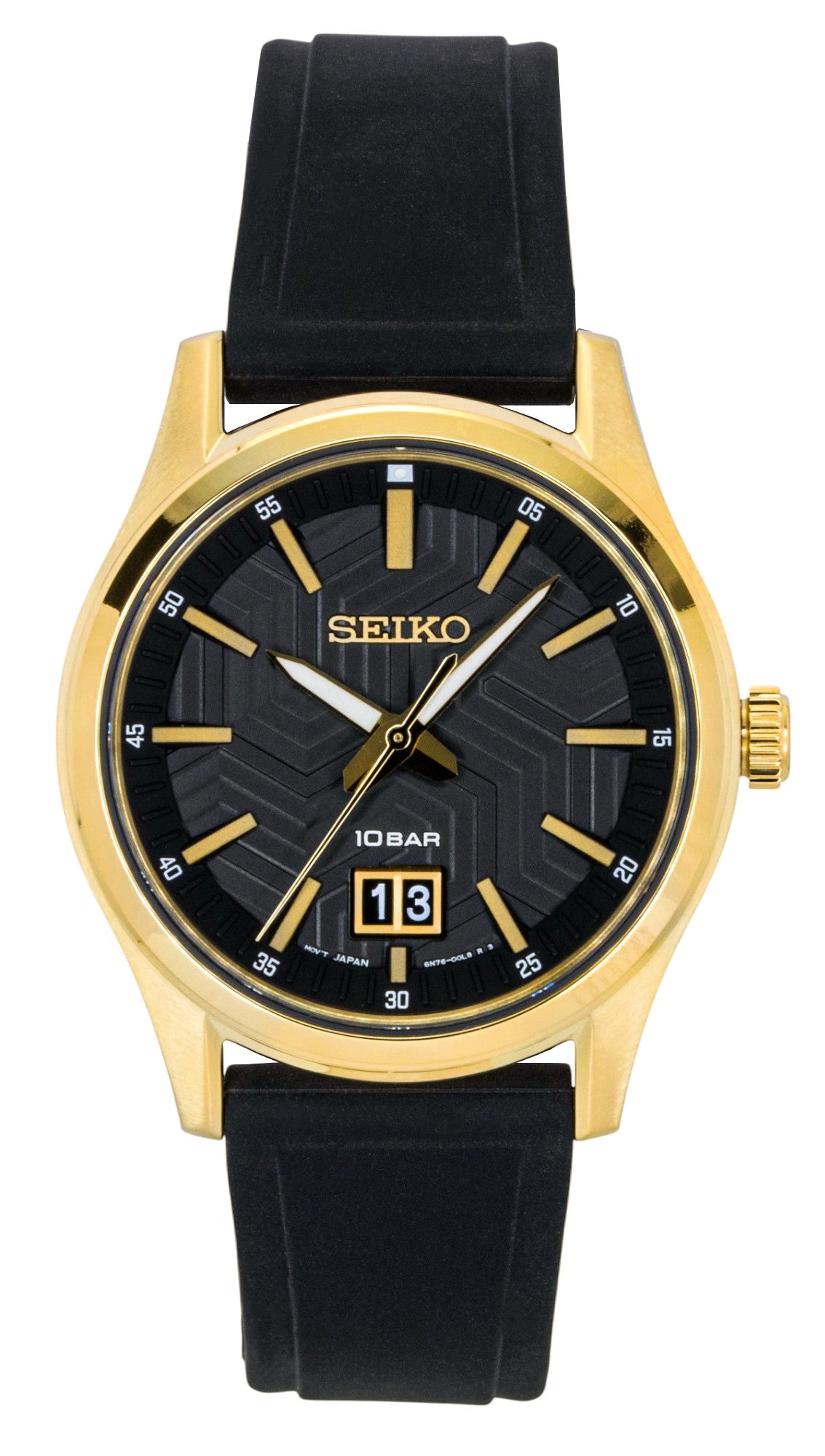 Seiko Conceptual Silicone Strap Black Dial Quartz 100M. A brand-new Seiko Conceptual watch featuring a Black dial and a Silicone strap. Front view.