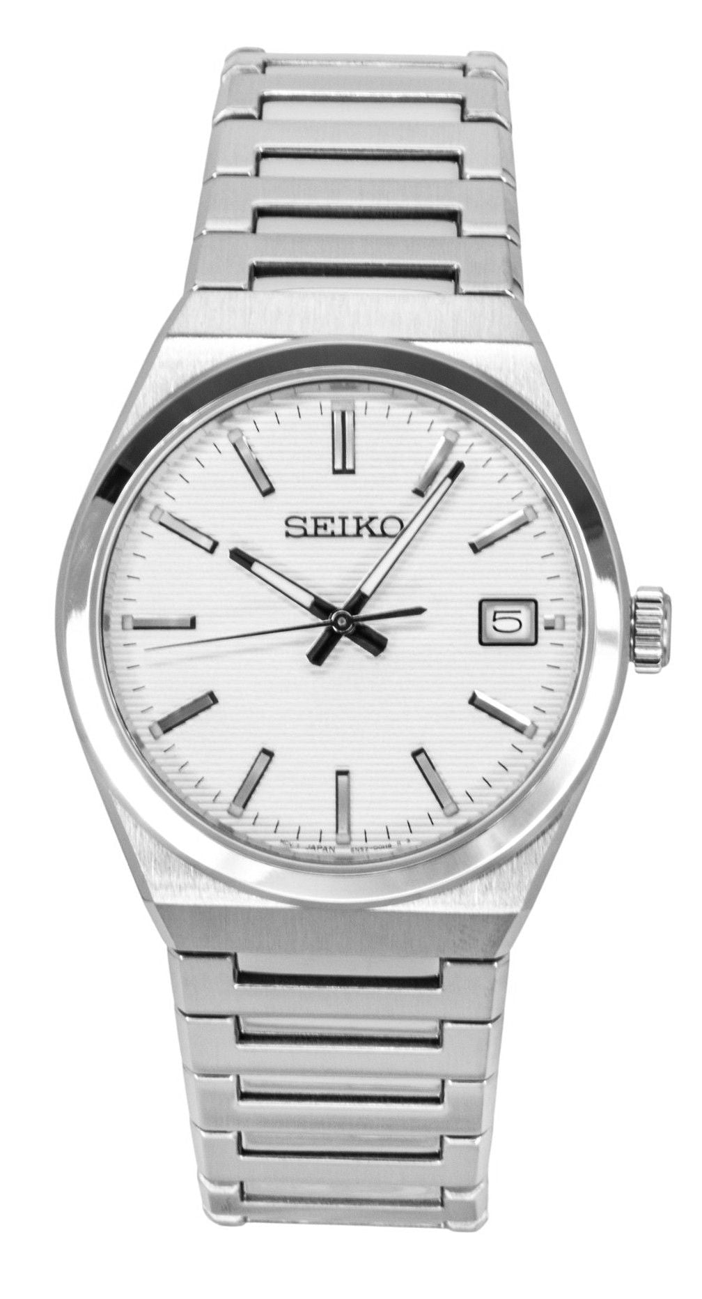 Seiko Conceptual Stainless Steel White Dial Quartz 100M. A brand-new Seiko Conceptual watch featuring a White dial and a Stainless steel strap. Angled view.