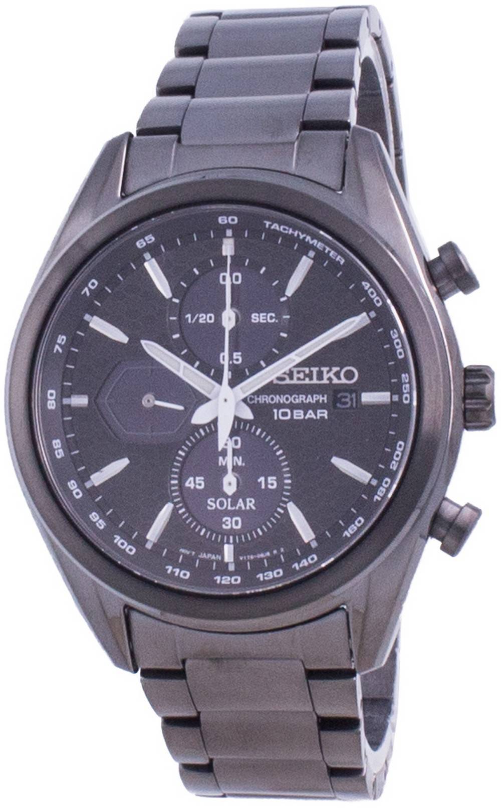 Seiko Discover More Solar SSC773 SSC773P 100M. A brand-new Seiko Discover More watch featuring a Stainless steel strap. Side view.