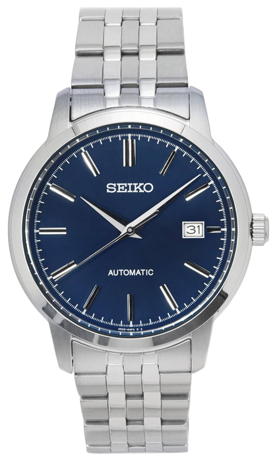 Seiko Discover More Stainless Steel Blue Dial Automatic. A brand-new Seiko Discover More watch featuring a Blue dial and a Stainless steel strap. Side view.