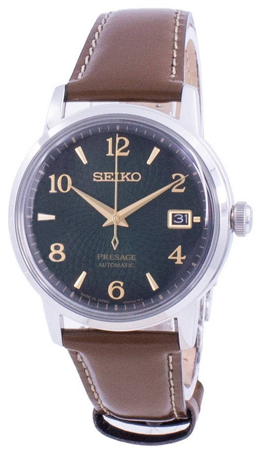 Seiko Presage Cocktail Time Mojito Automatic SRPE45 SRPE45J. A brand-new Seiko Presage watch featuring a Leather strap. Side view.