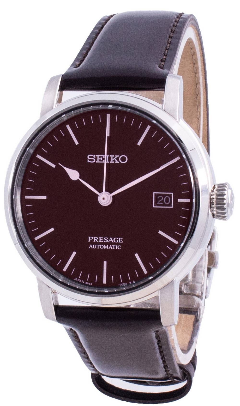 Seiko Presage Riki Watanabe Automatic Brown Enamel SPB115. A brand-new Seiko Presage watch featuring a Leather strap. Front view.