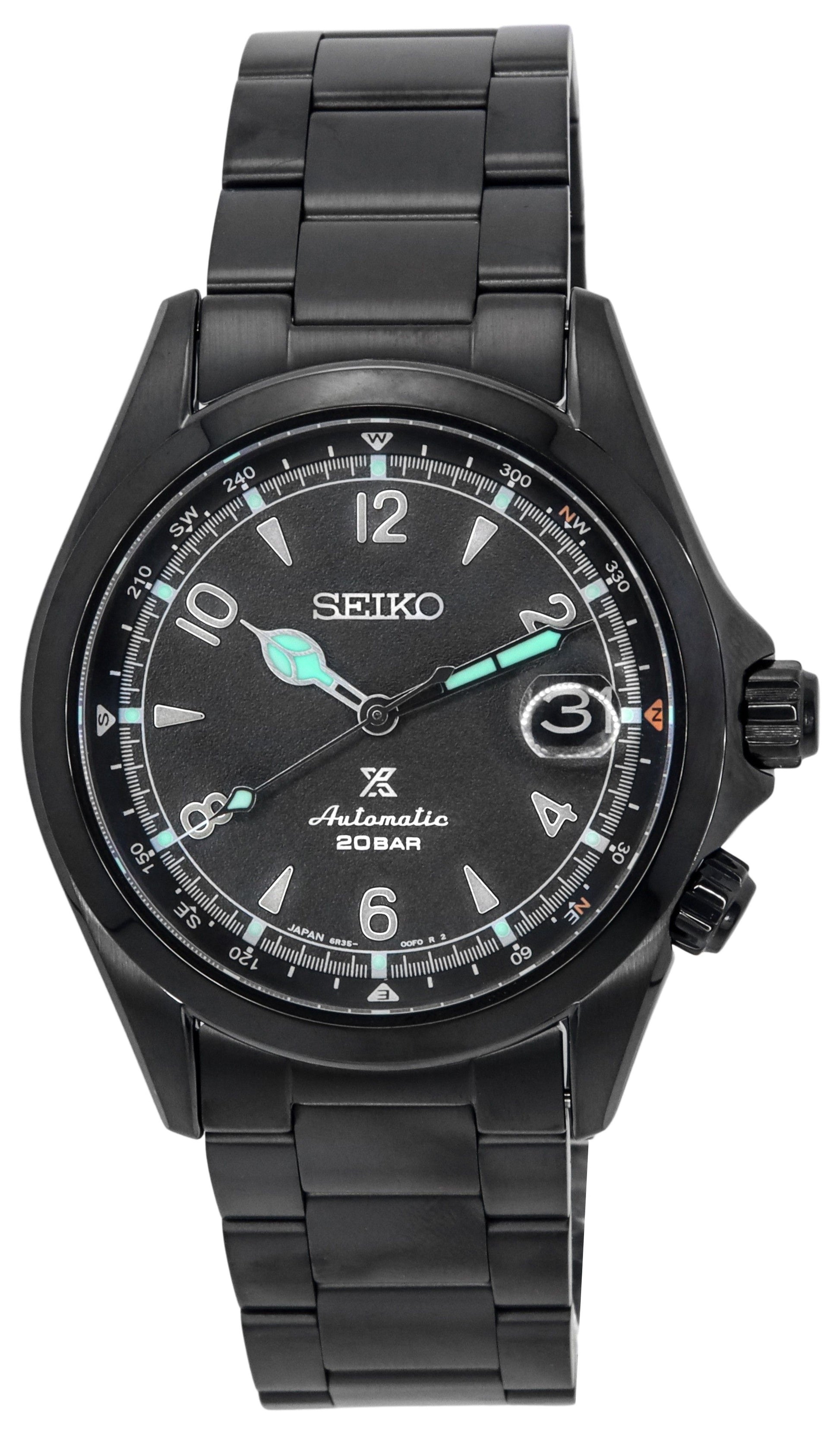 Seiko Prospex Alpinist The Black Series Limited Edition. A brand-new Seiko Prospex watch. Side view.