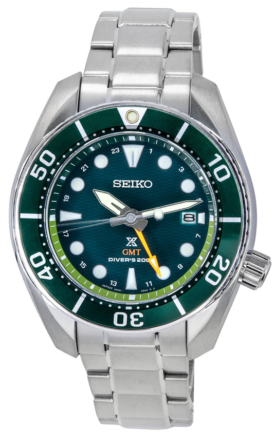 Seiko Prospex Sea Aqua Sumo GMT Green Dial Solar Diver's. A brand-new Seiko Prospex watch featuring a Green dial. Front view.