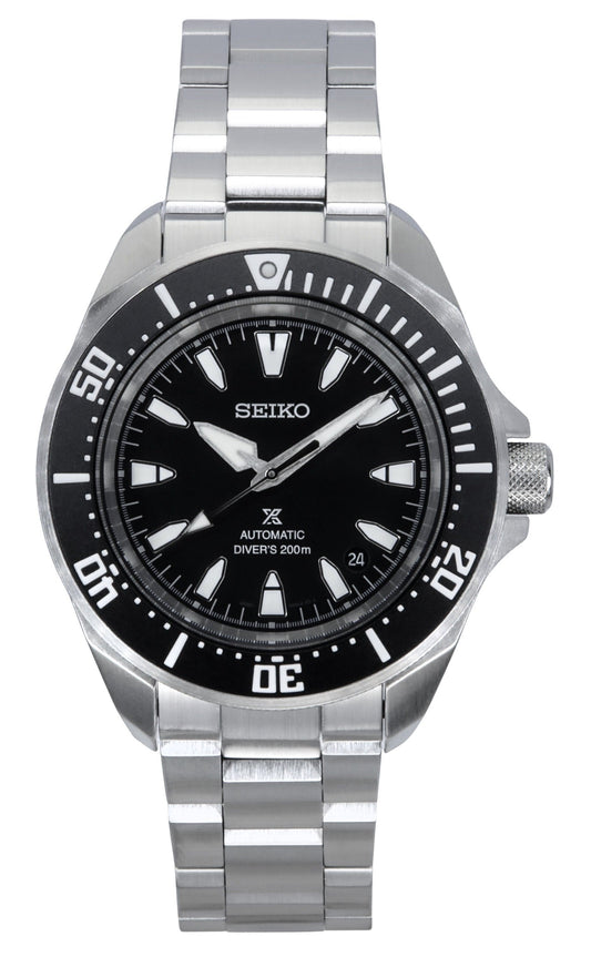 Seiko Prospex Sea Samurai Shog-urai Stainless Steel Black. A brand-new Seiko Prospex watch featuring a Black dial and a Stainless steel strap. Front view.
