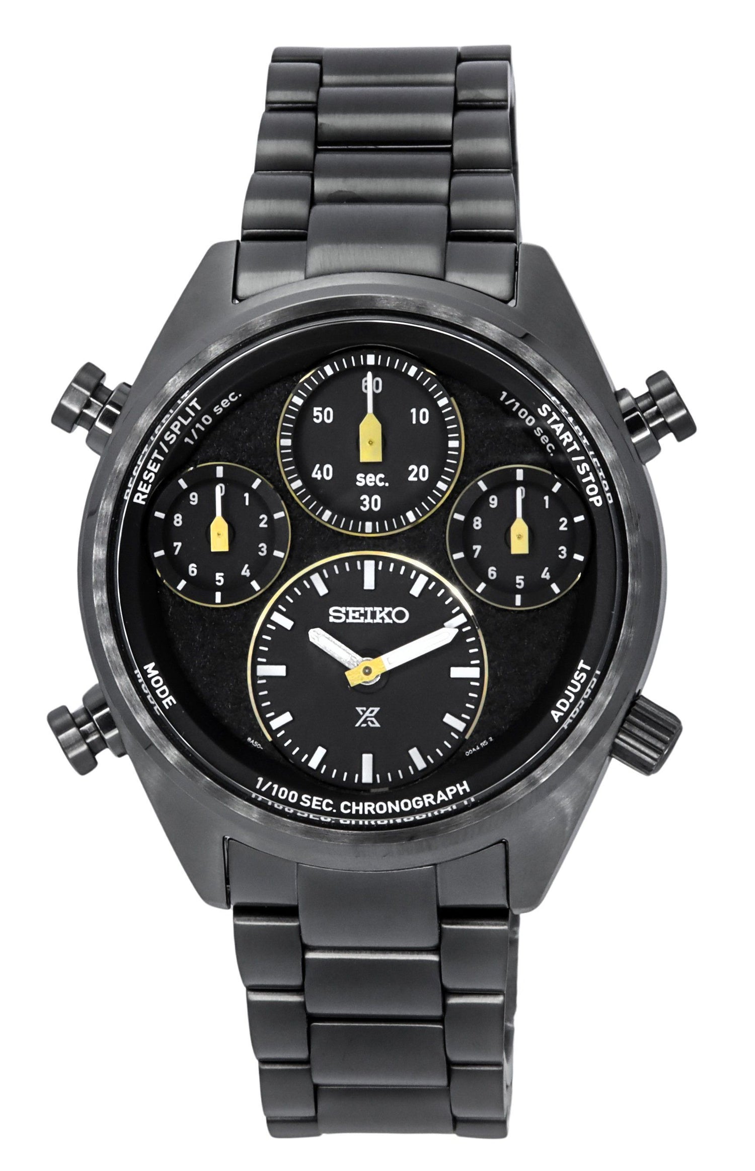 Seiko Prospex Speedtimer Limited Edition Chronograph. A brand-new Seiko Prospex watch featuring a Black dial and a Stainless steel strap. Front view.