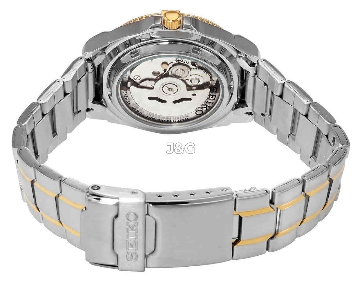 Seiko 5 Sports Automatic movement Black Stainless steel Male SNZB24J1. A brand-new Seiko 5 Sports watch featuring a Black dial and a Stainless steel strap. Side view. - view 3