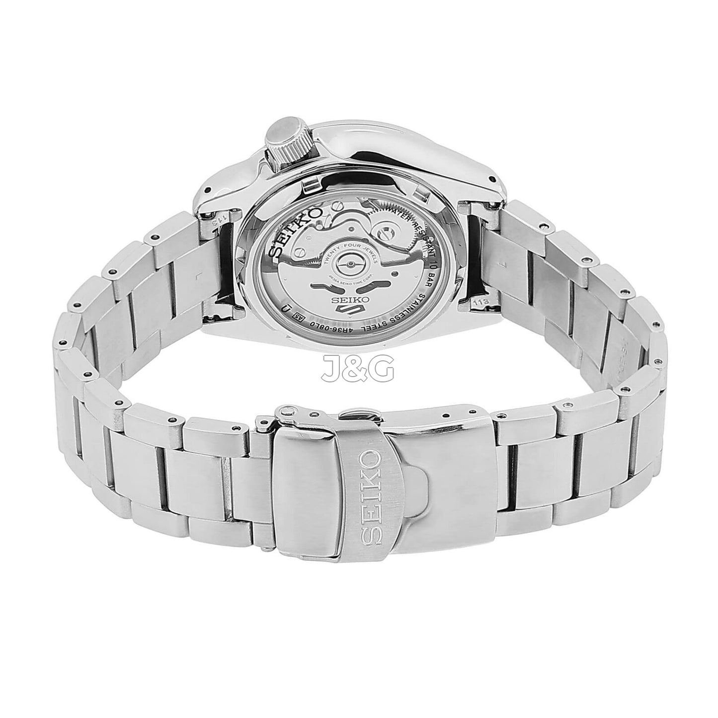 Seiko 5 Sports Automatic movement Black Stainless steel Male SRPE57K1. A brand-new Seiko 5 Sports watch featuring a Black dial and a Stainless steel strap. Side view. - view 5