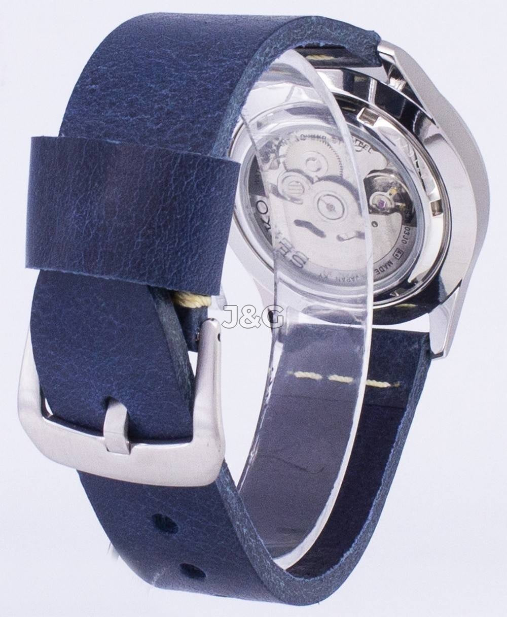 Seiko 5 Sports Automatic movement Blue Leather Male SNZG11J1-var-LS15. A brand-new Seiko 5 Sports watch featuring a Blue dial and a Leather strap. Front view. - view 4