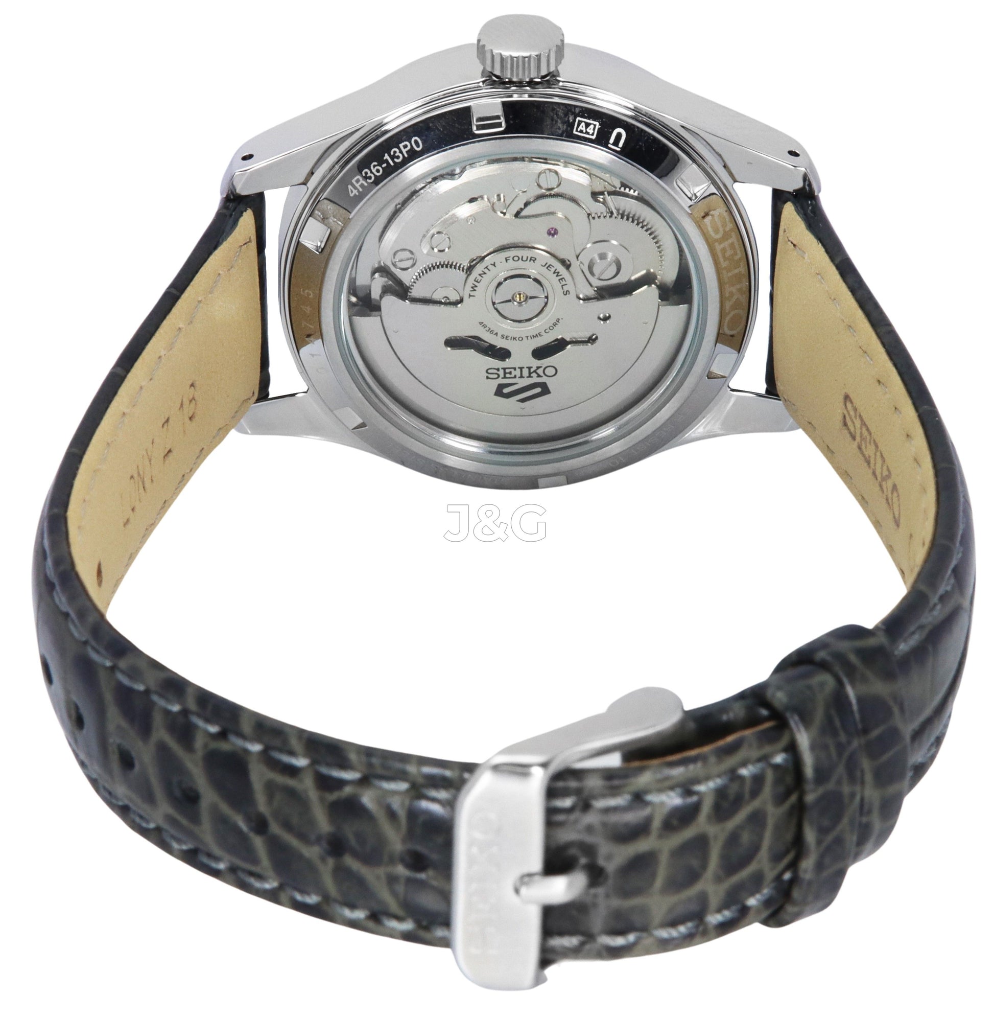 Seiko 5 Sports Automatic movement Blue Leather Male SRPJ87K1. A brand-new Seiko 5 Sports watch featuring a Blue dial and a Leather strap. Front view. - view 4