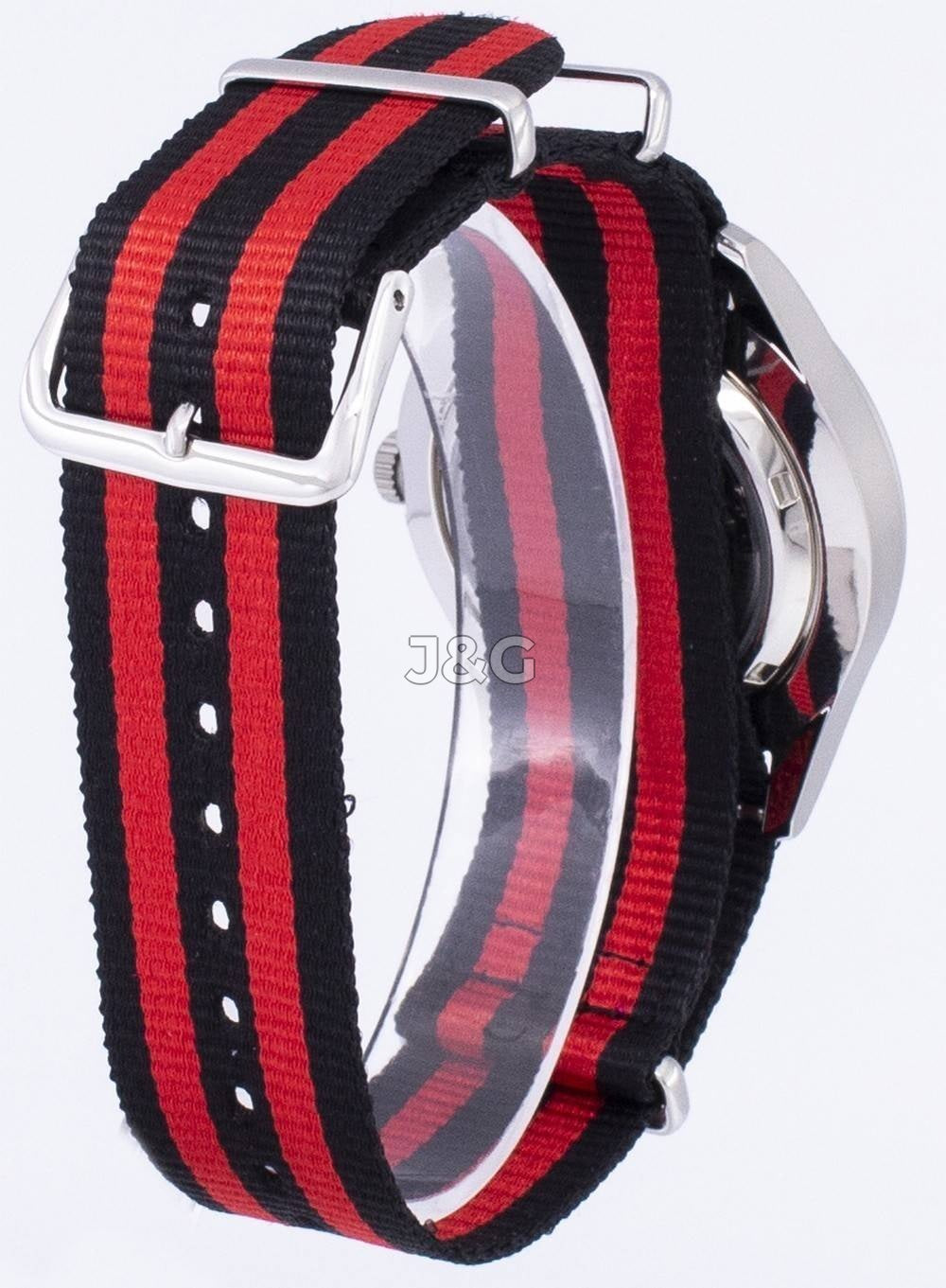 Seiko 5 Sports Automatic movement Blue Male SNZG11K1-var-NATO3. A brand-new Seiko 5 Sports watch featuring a Blue dial. Angled view. - view 4