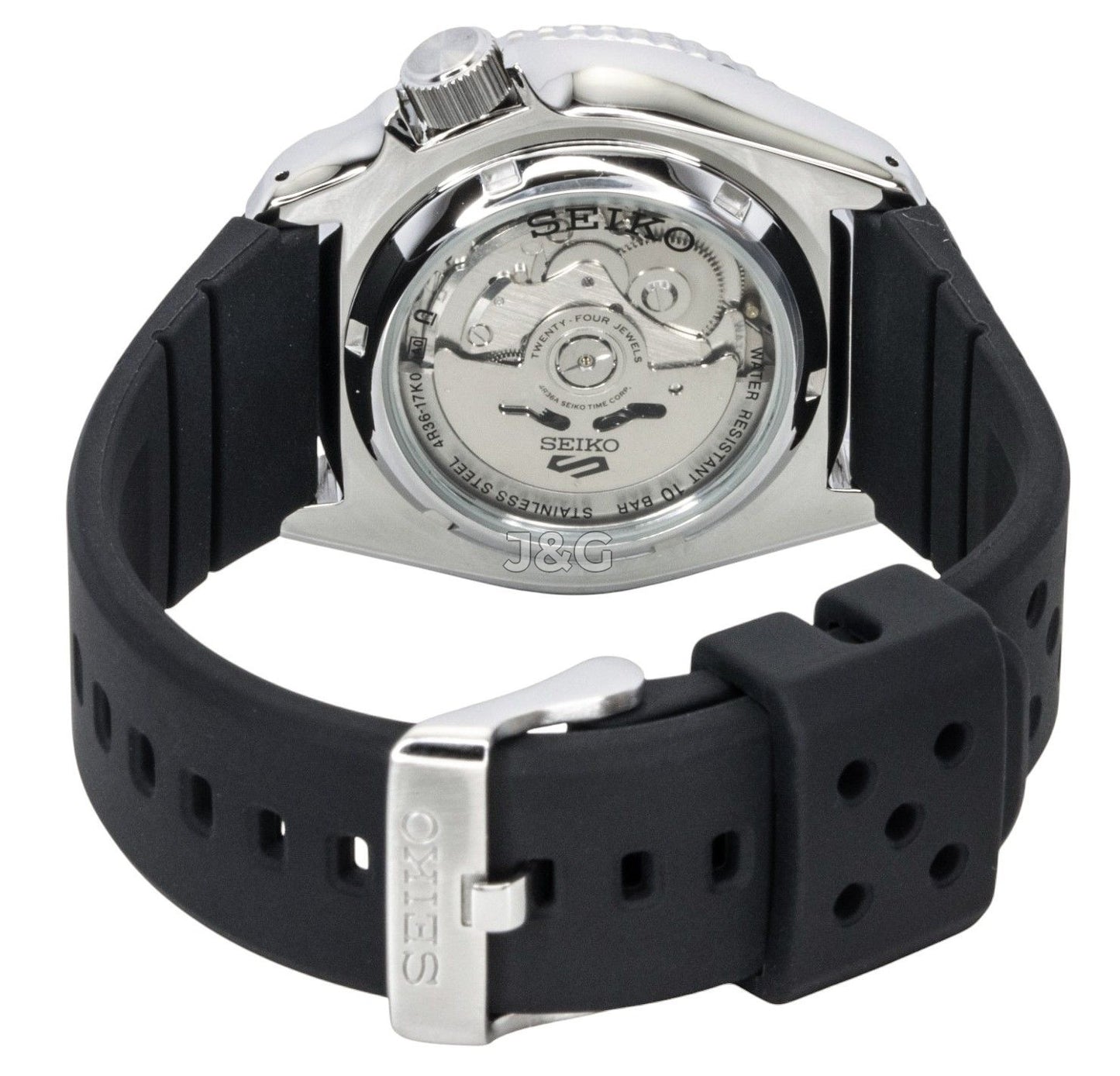 Seiko 5 Sports SKX Automatic movement Orange Silicone Male SRPL89K1. A brand-new Seiko 5 Sports watch featuring a Orange dial and a Silicone strap. Angled view. - view 4