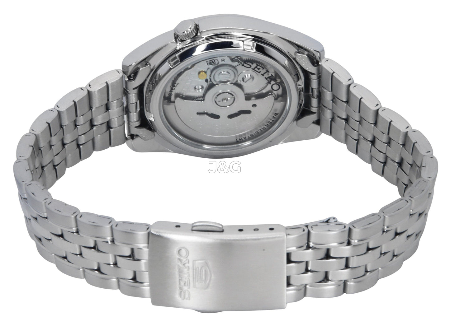 Seiko Automatic movement Black Stainless steel Male SNK361K1. A brand-new Seiko watch featuring a Black dial and a Stainless steel strap. Angled view. - view 4