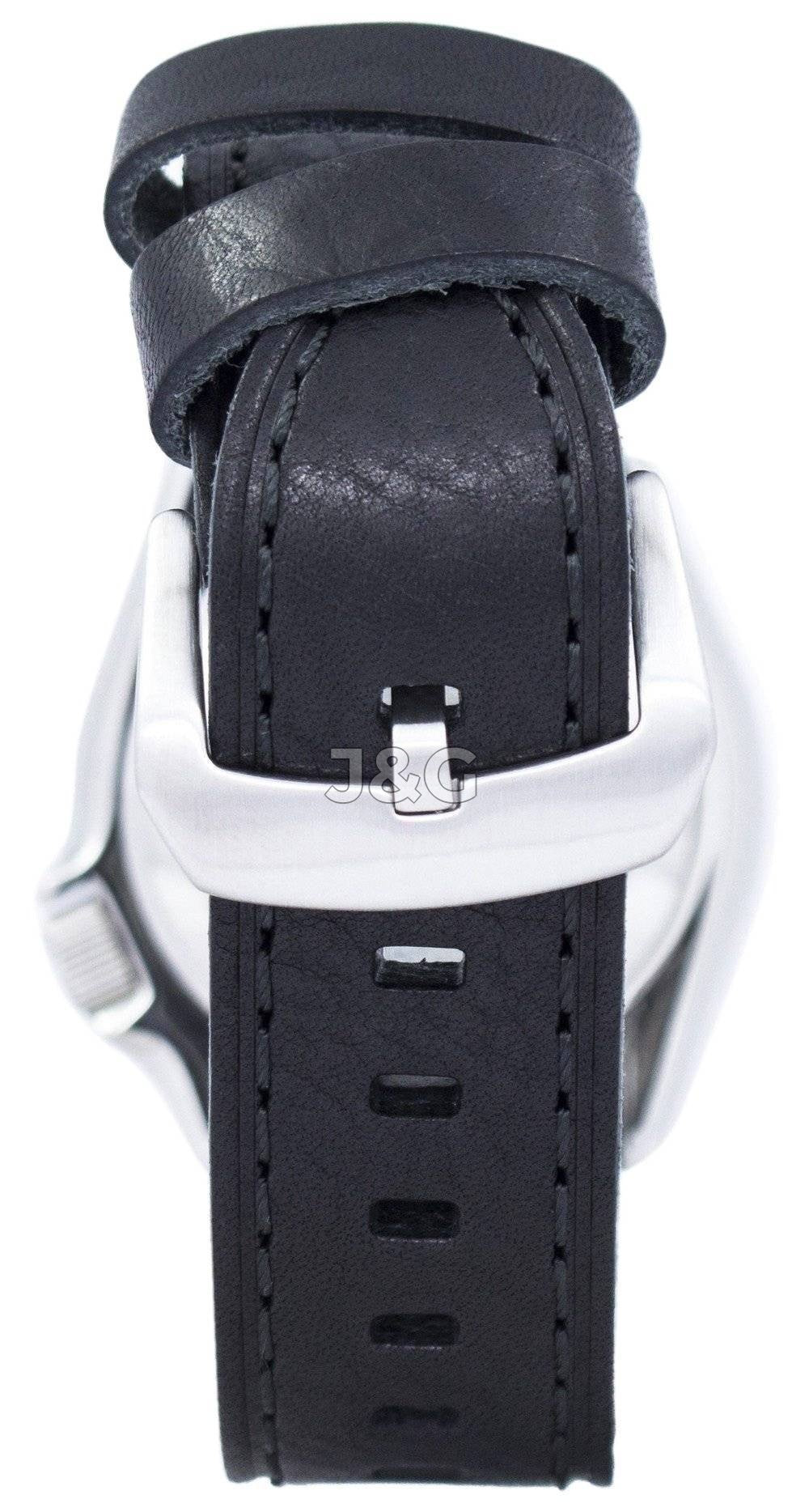 Seiko Automatic movement Blue Leather Male SKX009J1-var-LS8. A brand-new Seiko watch featuring a Blue dial and a Leather strap. Angled view. - view 4