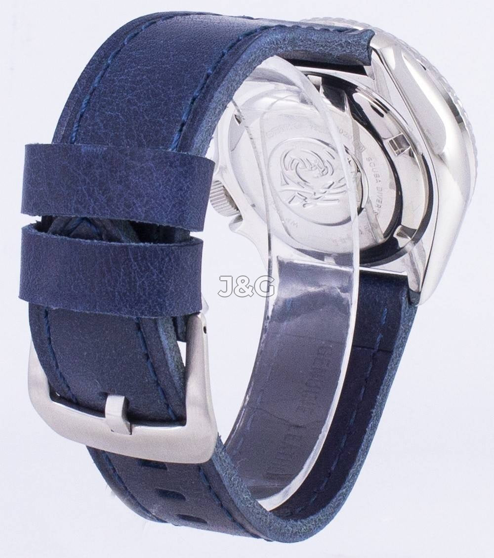 Seiko Automatic movement Blue Leather Male SKX009K1-var-LS13. A brand-new Seiko watch featuring a Blue dial and a Leather strap. Side view. - view 4