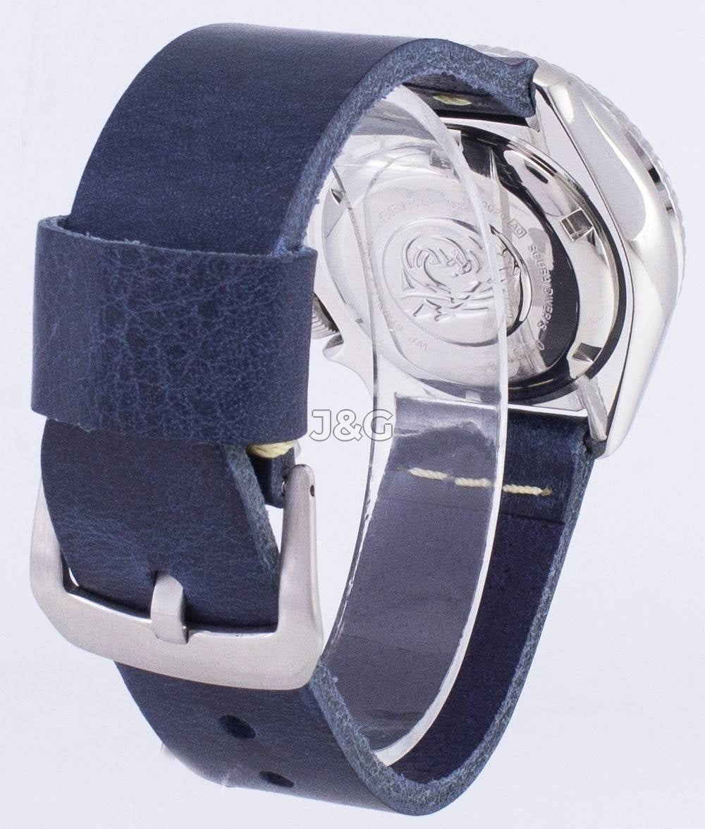 Seiko Automatic movement Blue Leather Male SKX009K1-var-LS15. A brand-new Seiko watch featuring a Blue dial and a Leather strap. Side view. - view 4