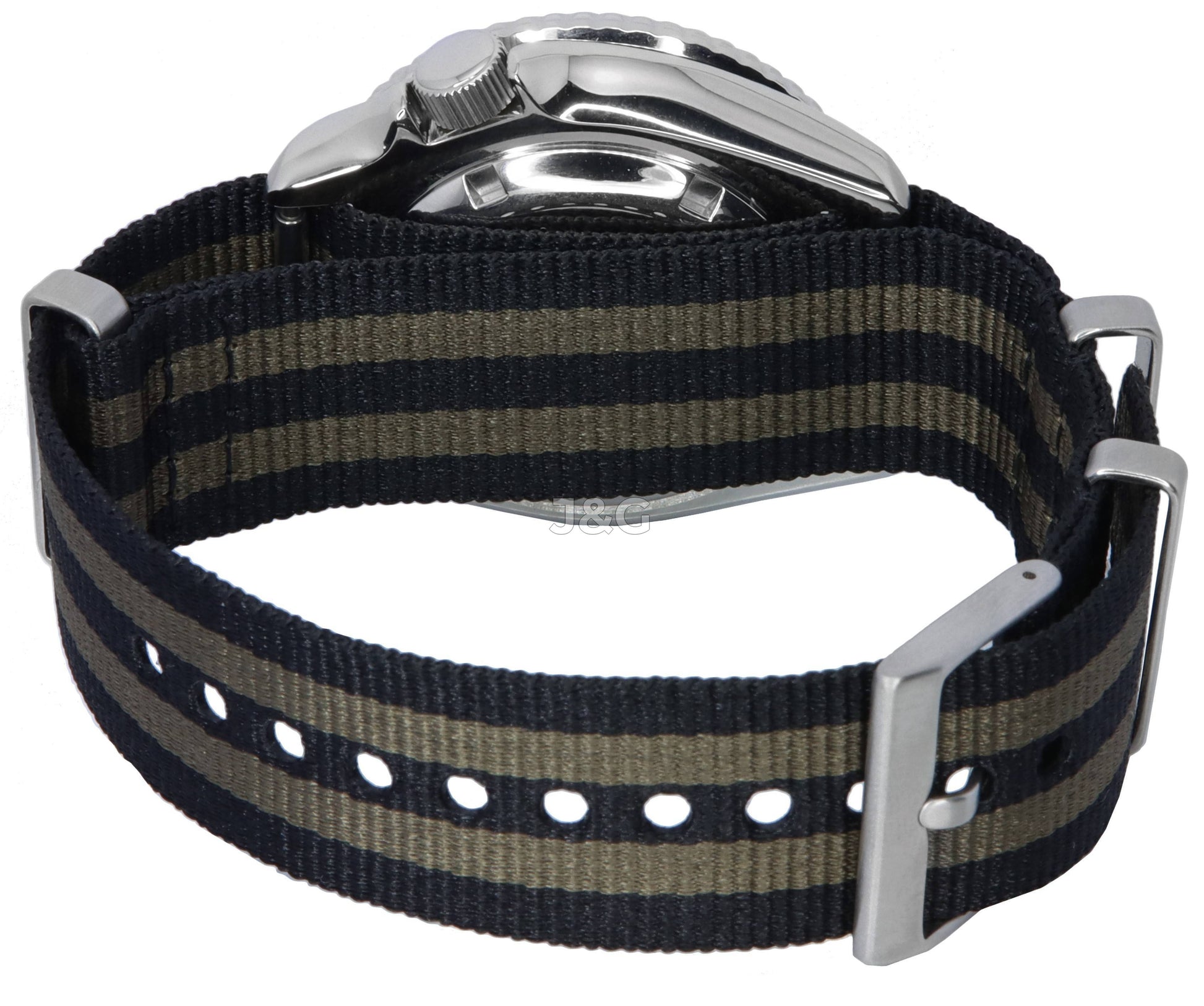 Seiko Automatic movement Blue Male SKX009J1-var-NATO21. A brand-new Seiko watch featuring a Blue dial. Side view. - view 4