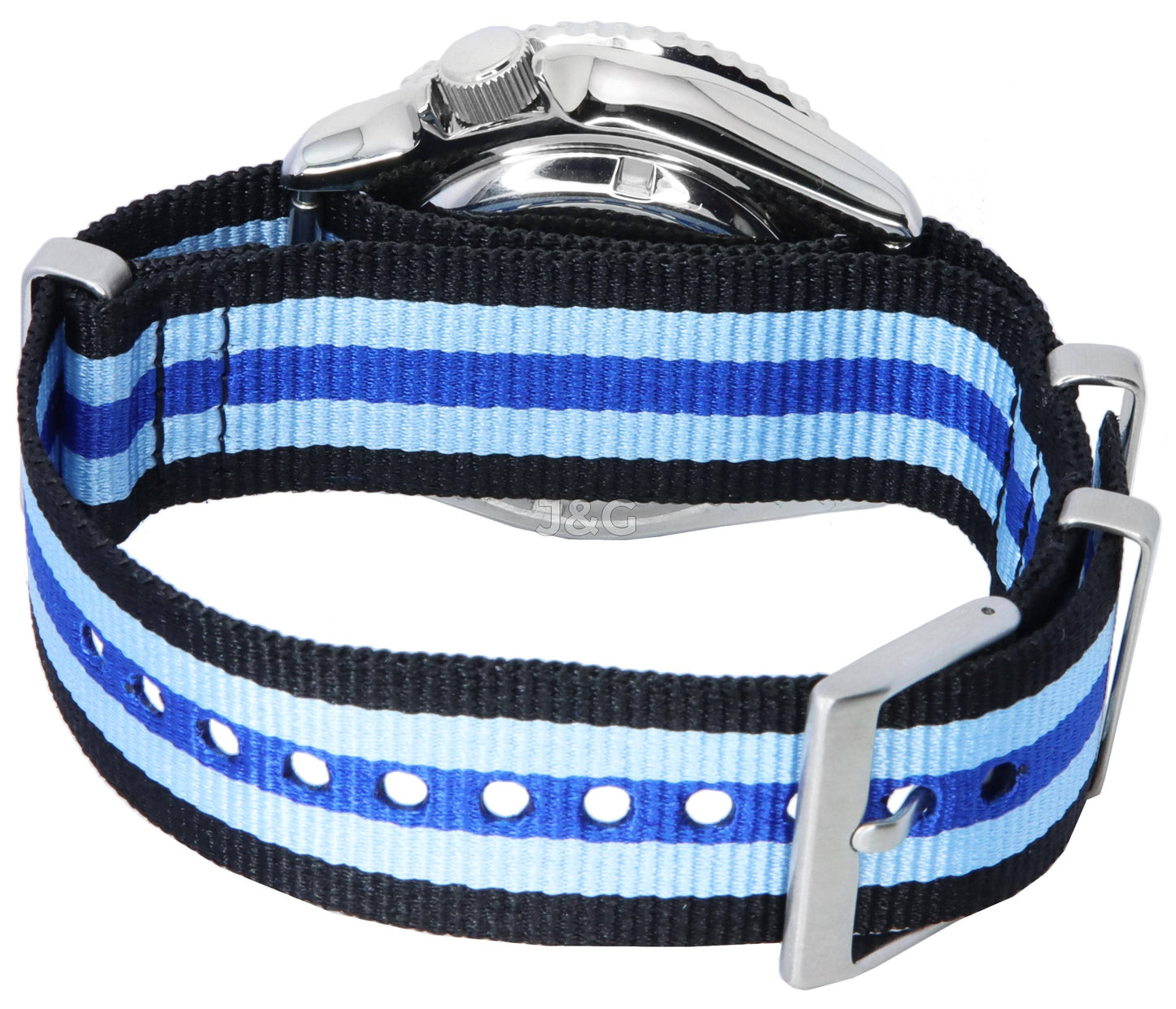 Seiko Automatic movement Blue Male SKX009K1-var-NATO20. A brand-new Seiko watch featuring a Blue dial. Side view. - view 4