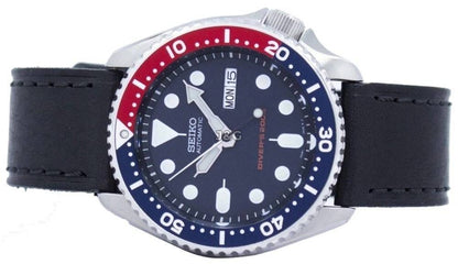 Seiko Automatic movement White Leather Male SKX009K1-var-LS8. A brand-new Seiko watch featuring a White dial and a Leather strap. Side view. - view 5